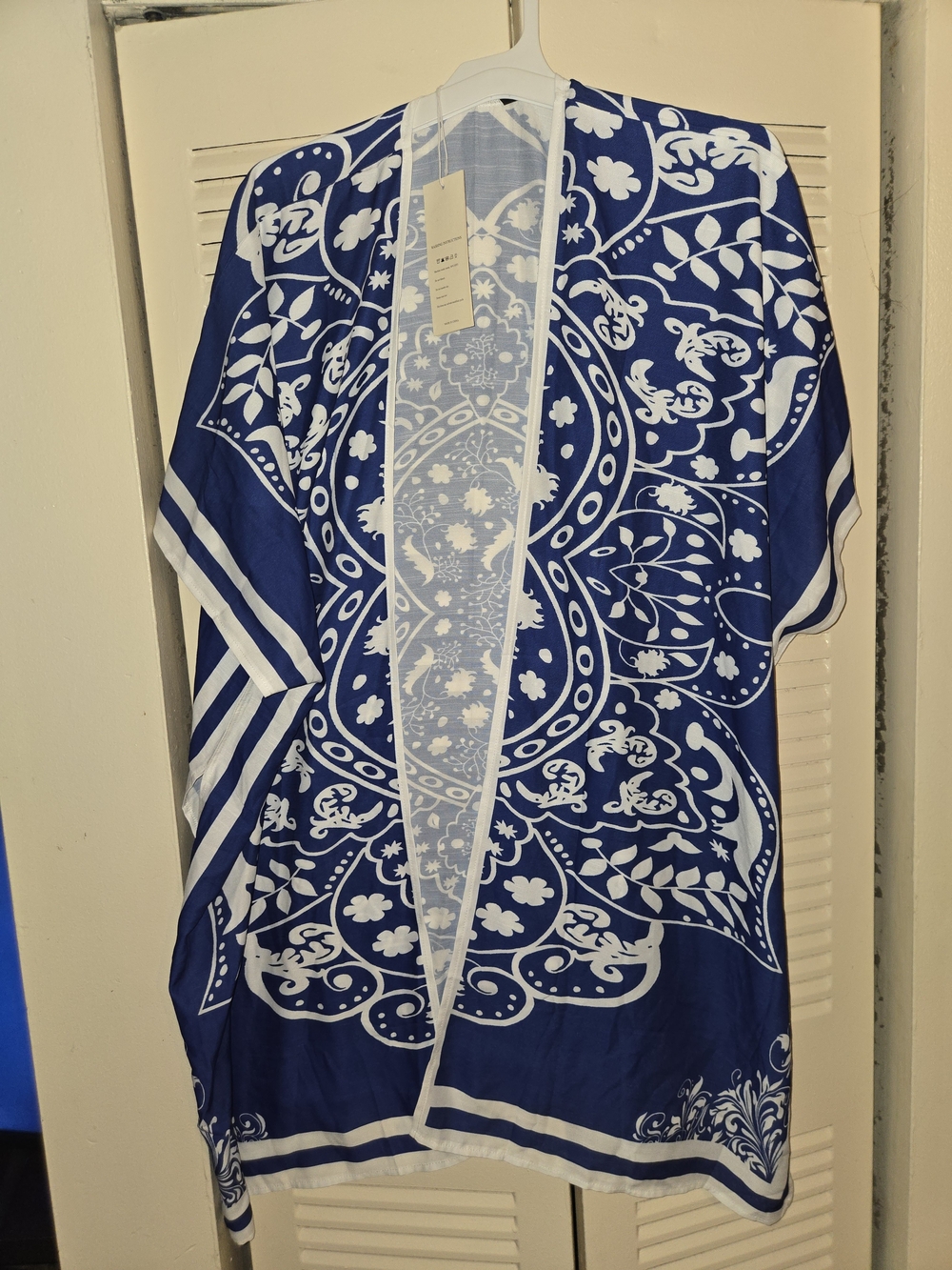 Navy and White Paisley Open-Front Kimono